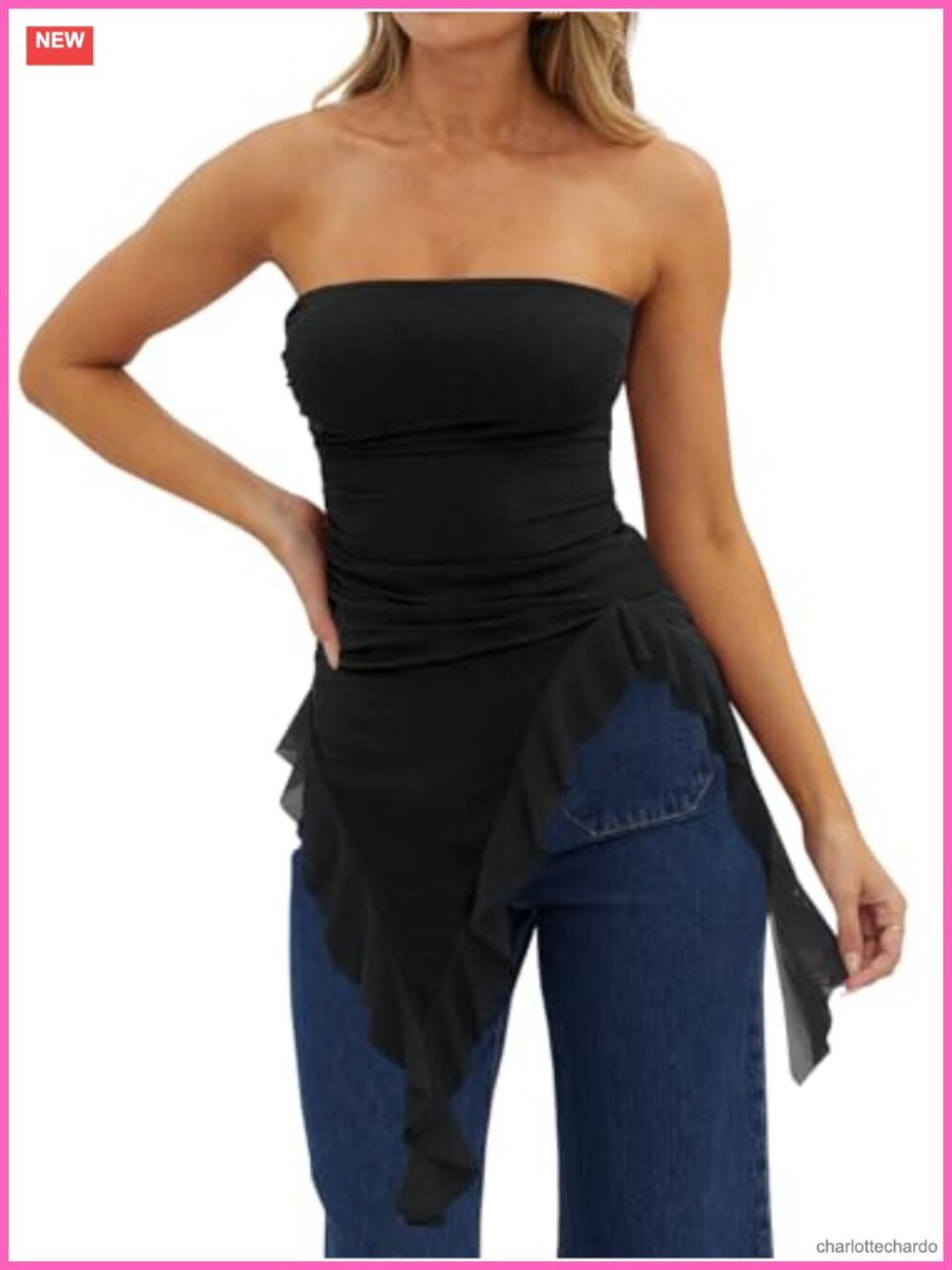 Asymmetrical Tube Top Strapless Sleeveless Slim Fit Going Out Summer Shirt